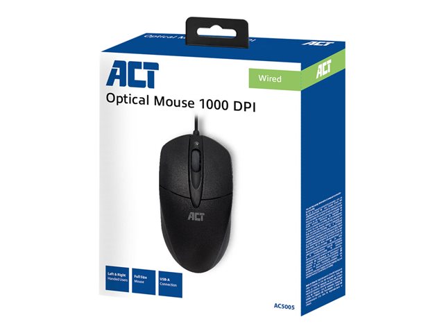 ACT AC5005 - Muis - rechts- en linkshandig - optisch - 2 knoppen - met bekabeling - USB - zwart - hangdoos
