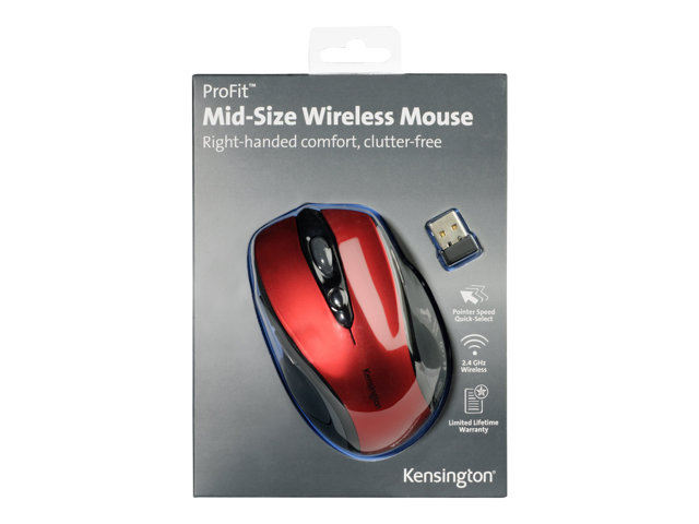 Kensington Pro Fit Mid-Size - Mouse - right-handed - optical - wireless - 2.4 GHz - USB wireless receiver - Ruby Red