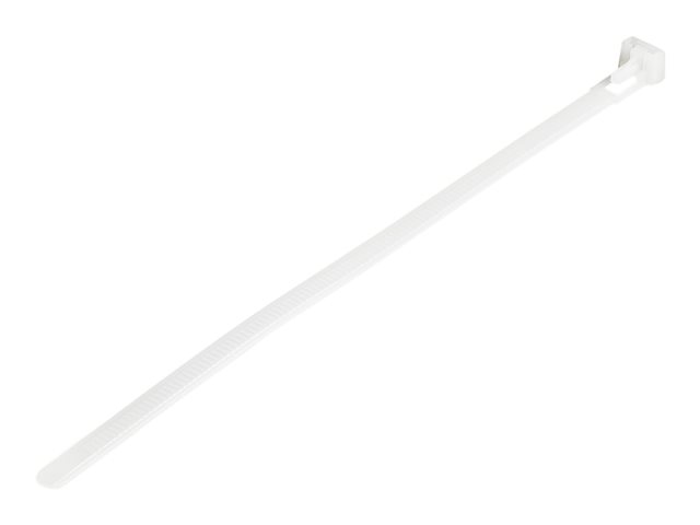 StarTech.com 20cm(8\") Reusable Cable Ties, 7mm(1/4\") wide, 50mm(1-7/8\") Bundle Dia. 22kg(50lb) Tensile Strength, Releasable Nylon Ties, Indoor/Outdoor, 94V-2/UL Listed, 100 Pack, White - Nylon 66 Plastic - TAA (CBMZTRB8) - Cable tie - 20 cm - white - TAA Compliant (pack of 100)