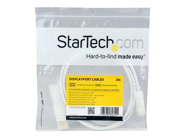 StarTech.com 2m 6 ft White Mini DisplayPort to DisplayPort 1.2 Adapter Cable M/M - DisplayPort 4k with HBR2 support - Mini DP to DP Cable (MDP2DPMM2MW) - DisplayPort cable - Mini DisplayPort (M) to DisplayPort (M) - 2 m - white - for P/N: CDP2MDP, CDP2MDPEC, CDP2MDPFC, CDPVDHDMDP2G, CDPVDHDMDPRG, CDPVDHDMDPSG, CDPVDHMDPDP