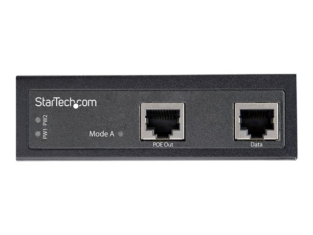 StarTech.com Industrial Gigabit Ethernet PoE Injector, 30W 802.3at PoE+ Midspan 48V-56VDC DIN Rail Power Over Ethernet Injector Adapter, -40C to +75C Cameras/Sensors/WiFi Access, 30W PoE - Midspan PoE Injector (POEINJ30W) - PoE injector - 30 Watt - output connectors: 2 - black