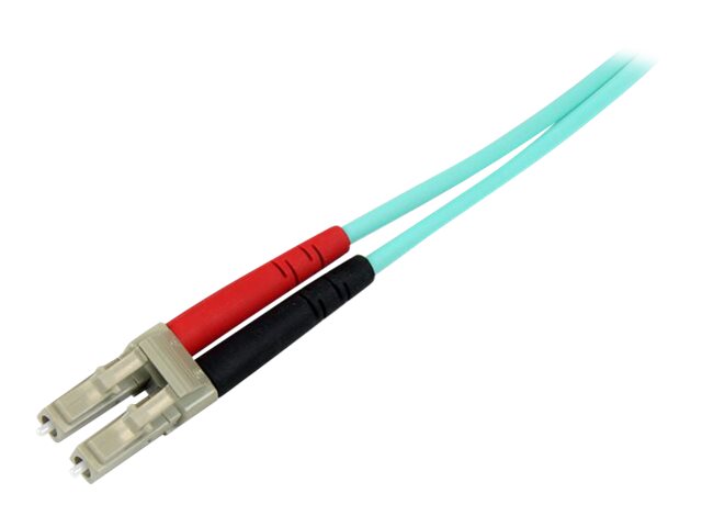 StarTech.com 10m (30ft) LC/UPC to LC/UPC OM3 Multimode Fiber Optic Cable, Full Duplex 50/125Âµm Zipcord Fiber Cable, 100G Networks, LOMMF/VCSEL, u003c0.3dB Low Insertion Loss - LSZH Fiber Patch Cord - Patch cable - LC multi-mode (M) to LC multi-mode (M) - 10 m - fibre optic - duplex - 50 / 125 micron - aqua - for P/N: MASFP10GBSR, SFP10GBLRMST, SFP10GBSRST, SFP10GSRSST, SFP10GSRXST, SV565FXHD4KU