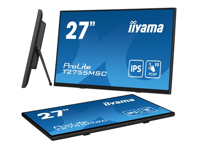 iiyama ProLite T2755MSC-B1 - LED monitor - 27\" - touchscreen - 1920 x 1080 Full HD (1080p) @ 60 Hz - IPS - 400 cd/m² - 1000:1 - 5 ms - HDMI, DisplayPort - speakers - black, matte