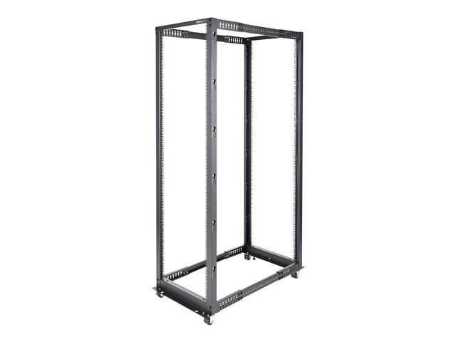StarTech.com 42U 19\" Open Frame Server Rack, 4 Post Adjustable Depth 23-41\" Mobile, Free Standing Rolling Network/Computer Equipment Data Rack, Dell PowerEdge, HP ProLiant ThinkServer - Adjustable Server Rack (4POSTRACK42) - Rack - black - 42U - for P/N: CABSCREWM5B, CABSCREWSM5, CABSCREWSM5B, CABSCREWSM62, CABSCREWSM6B, CABSCRWS1224