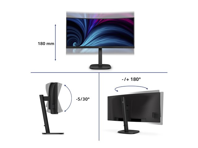 Philips 34B2U3600C - 3000 Series - LED monitor - curved - 34\" - 3440 x 1440 WQHD @ 120 Hz - VA - 3500:1 - HDMI, DisplayPort, USB-C - speakers - textured black