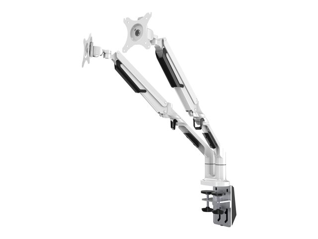 VISION Premium Monitor Dual Desk Arm Mount  LIFETIME WARRANTY  fits two display 10-34" with VESA sizes 75 x 75 or 100 x 100  quick clamp or grommet  rotate display  gas strut  max between screen centres 1200mm /47"  SWL 9kg /20lb per screen  matt