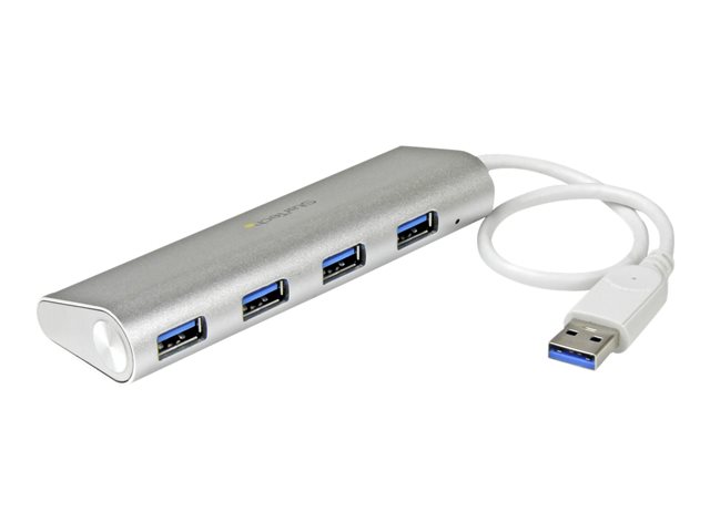StarTech.com 4 Port Portable USB 3.0 Hub with Built-in Cable - Aluminum and Compact USB Hub (ST43004UA) - Hub - 4 x SuperSpeed USB 3.0