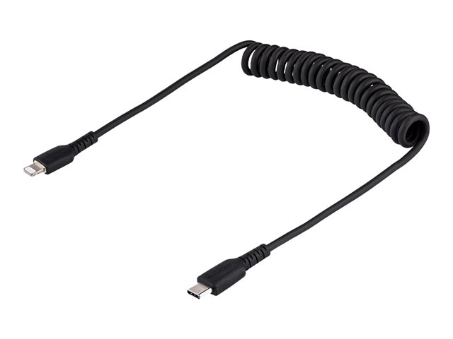 StarTech.com 50cm/20in USB C to Lightning Cable, MFi Certified, Coiled iPhone Charger Cable, Black, Durable and Flexible TPE Jacket Aramid Fiber, Heavy Duty Coil Charging Cable - Rugged USB Lightning Cable - Lightning cable - 24 pin USB-C male to Lightning male - 50 cm - black - coiled