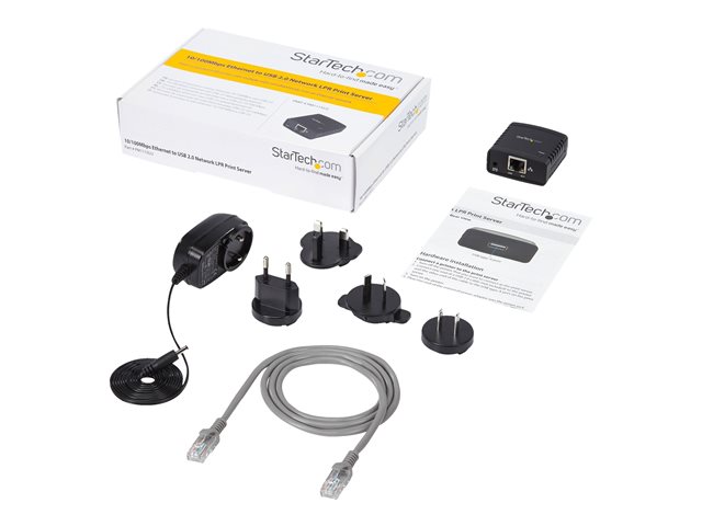 StarTech.com 10/100Mbps Ethernet to USB 2.0 Network Print Server - Windows 10 - LPR - LAN USB Print Server Adapter (PM1115U2) - Print server - USB 2.0 - 10/100 Ethernet - black - for P/N: SVA5H2NEUA