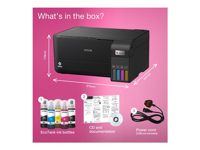 Epson EcoTank ET-2830 - Multifunction printer - colour - ink-jet - ITS - A4 (media) - up to 15 ppm (printing) - 100 sheets - USB, Wi-Fi - black