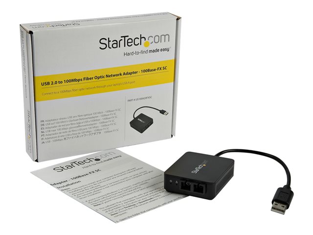 StarTech.com USB to Fiber Optic Converter, 100Mbps, USB 2.0 to Fiber Network Adapter, 100BASE-FX SC Female Duplex Multimode Fiber/MMF Compatible, 2Km, Compact USB to Fiber LAN Adapter - USB to LAN Adapter (US100A20FXSC) - Network adapter - USB 2.0 - 100Base-FX/100Base-SC x 1 - 1310 nm - black