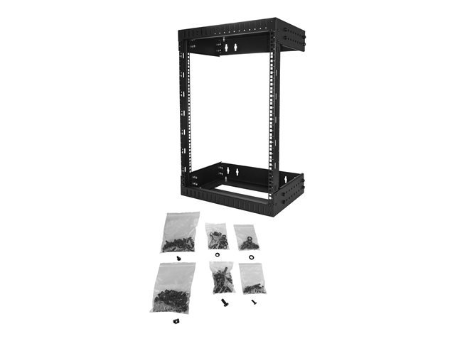 StarTech.com 15U 19\" Wall Mount Network Rack, Adjustable Depth 12-20\" 2 Post Open Frame Server Room Rack for AV/Data/ IT Communication/Computer Equipment/Switch with Cage Nuts & Screws - 15U Adjustable Rack - Rack - wall mountable - black - 15U - 19\"