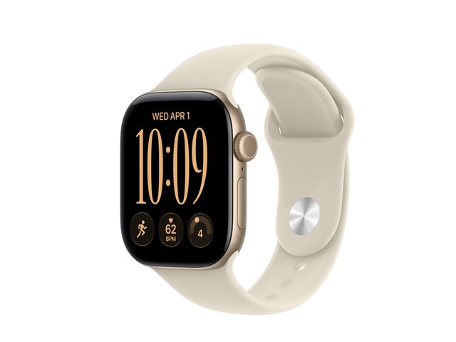 Apple Watch Series 12 GPS + Cellular 42mm Light Gold Aluminium Case with Sand Sport Band - S/M