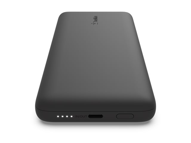 Belkin BoostCharge Plus - Power bank - 10000 mAh - 23 Watt - Fast Charge, PD - 2 output connectors (Lightning, 24 pin USB-C) - black