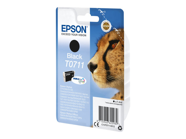 Epson T0711 - 7 ml - black - original - ink cartridge - for Stylus DX9400, SX115, SX210, SX215, SX218, SX415, SX515, SX610, Stylus Office BX310, BX610
