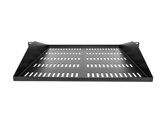 StarTech.com 2U Vented Server Rack Shelf, Center Mount 20in Deep Fixed Cantilever Tray, Rackmount Shelf for 19\" AV/Data/Network Equipment w/ Cage Nuts & Screws, 200lbs Weight Capacity - 2U Network Rack Shelf - Rack shelf - black - 2U - 19\"
