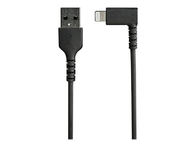 StarTech.com 3ft (1m) Durable USB A to Lightning Cable, Black 90° Right Angled Heavy Duty Rugged Aramid Fiber USB Type A to Lightning Charging/Sync Cord, Apple MFi Certified, iPhone 12 Pro - iPhone 7/8/11/11 Pro - Lightning cable - Lightning male angled to USB male - 1 m - double shielded - black