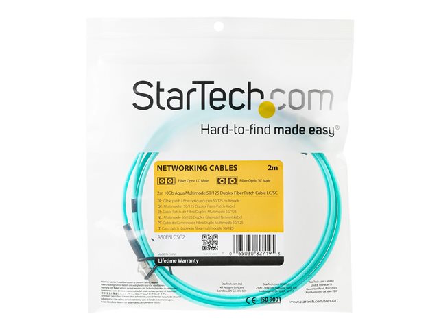 StarTech.com 2m Fiber Optic Cable - 10 Gb Aqua - Multimode Duplex 50/125 - LSZH - LC/LC - OM3 - LC to LC Fiber Patch Cable - Patch cable - LC multi-mode (M) to LC multi-mode (M) - 2 m - fibre optic - duplex - 50 / 125 micron - aqua - for P/N: J9152AST, MASFP10GBSR, SFP10GBLRMST, SFP10GBSRST, SFP10GSRSST, SFP10GSRXST