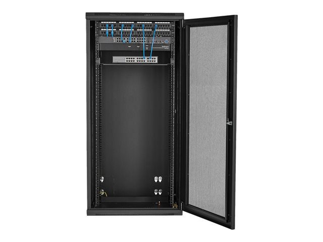 StarTech.com 26U 19\" Wall Mount Network Cabinet, 16\" Deep Hinged Locking IT Network Switch Depth Enclosure, Assembled Vented Computer Equipment Data Rack with Shelf & Flexible Side Panels - 26U Vented Cabinet (RK2620WALHM) - Rack enclosure cabinet -