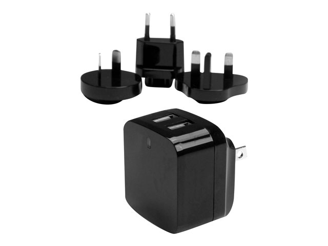 StarTech.com Travel USB Wall Charger - 2 Port - Black - Universal Travel Adapter - International Power Adapter - USB Charger (USB2PACBK) - Power adapter - 17 Watt - 3.4 A - 2 output connectors (USB) - black - for P/N: USBLT1MWS, USBLT2MBR, USBLT2MW, USBLT30CMW, USBLTM1MBK, USBLTM1MWH, VID2VGATV3