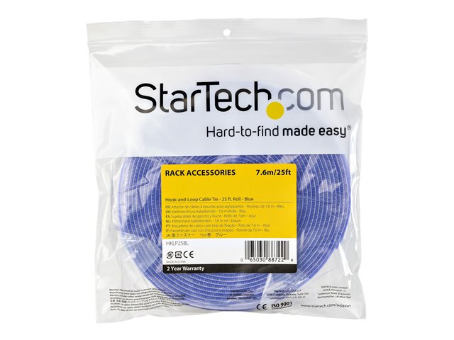 StarTech.com 25ft Hook and Loop Roll, Cut-to-Size Reusable Cable Ties, Bulk Industrial Wire Fastener Tape / Adjustable Fabric Wraps Blue / Resuable Self Gripping Cable Management Straps - Adjustable Loop Ties (HKLP25BL) - Hook & loop fastener - 7.62 m - blue - for P/N: CABSHF2POST2, HKLP25, HKLP25GN, HKLP25RD, HKLP25YW