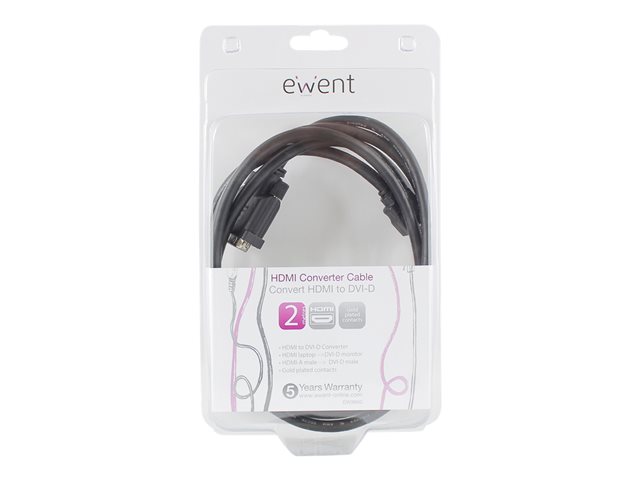 Ewent - Adapterkabel - DVI-D male naar HDMI male - 2 m - zwart