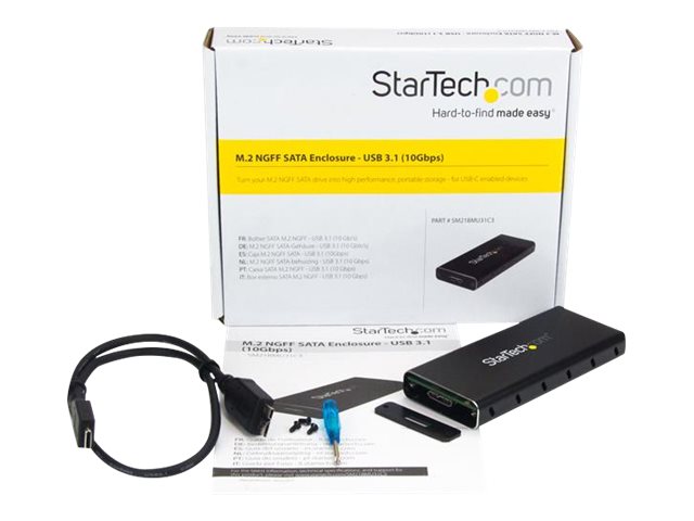 StarTech.com M.2 SSD Enclosure for M.2 SATA SSDs - USB 3.1 (10Gbps) with USB-C Cable - External Enclosure for USB-C Host - Aluminum (SM21BMU31C3) - Storage enclosure - M.2 - SATA 6Gb/s - USB 3.1 (Gen 2) - black, silver - for P/N: TBLT3MM1MA, TBLT3MM2M, TBLT3MM2MA