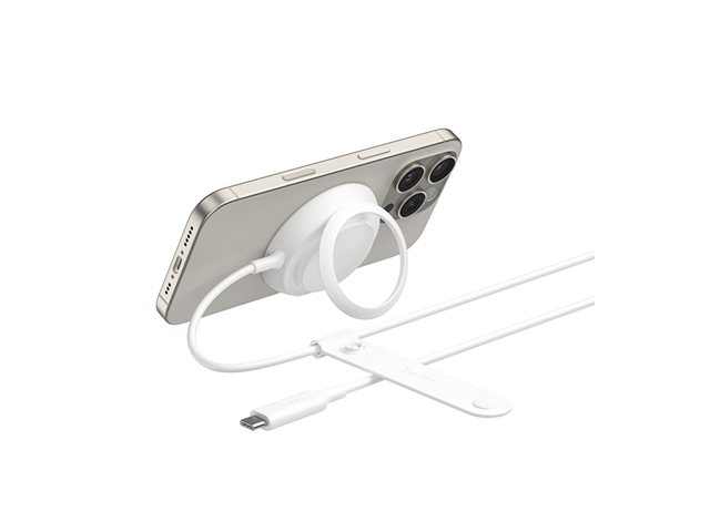 UltraCharge 25w Qi2 Pad with kickstand, White, Non PSU