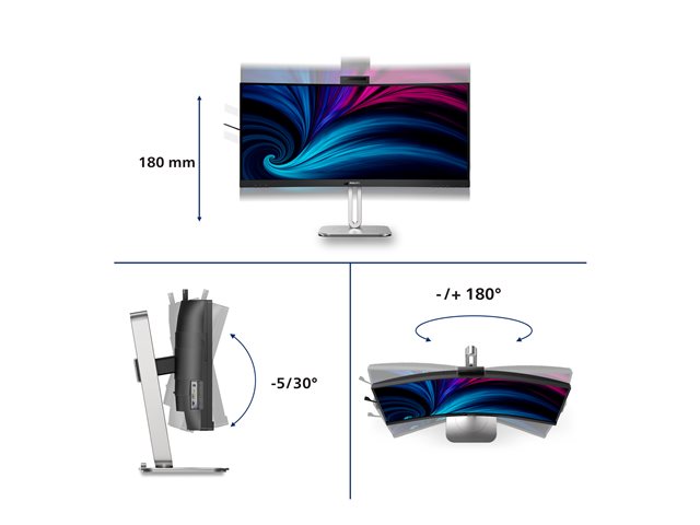 Philips 34B2U6603CH - 6000 Series - LED monitor - curved - 34\" - 3440 x 1440 WQHD @ 120 Hz - VA - 550 cd/m² - 4000:1 - DisplayHDR 400 - 4 ms - Thunderbolt 4, 2xHDMI, DisplayPort - speakers - charcoal