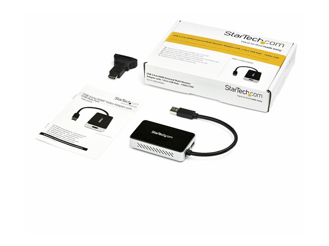 StarTech.com USB 3.0 to HDMI & DVI Adapter with 1x USB Port - External Video & Graphics Card Adapter - Dual Monitor Hub - Supports Windows (USB32HDEH) - Docking station - USB 3.0 - HDMI - TAA Compliant - for P/N: HDDVIMM3, HDMM12, HDMM15, HDMM1MP, HDMM2MP, HDMM3, HDMM3MP, HDMM50A, HDMM6, HDPMM50