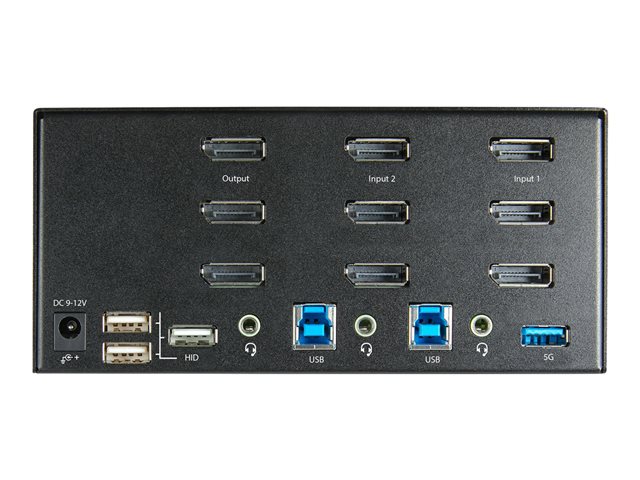 StarTech.com 2 Port Triple Monitor DisplayPort KVM Switch, 4K 60Hz UHD HDR, Desktop 4K DP 1.2 KVM with 2 Port USB 3.0 Hub (5Gbps) & 4x USB 2.0 HID Ports, Audio, Hotkey Switching, TAA - Keyboard/Video/Mouse Switch - KVM / audio switch - 2 x KVM / audio - desktop - TAA Compliant