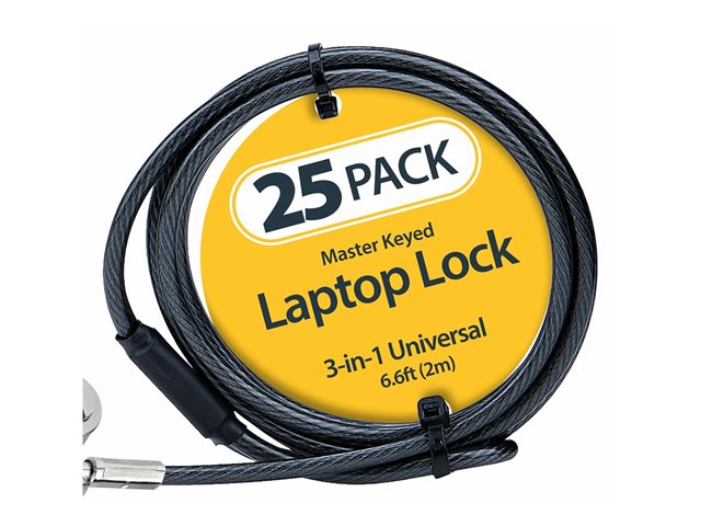 StarTech.com 25-Pack Universal Laptop Lock 6.6ft (2m), Master Keyed Locking Cable, Computer Security, Compatible w/Noble Wedge/Nano/K-Slot, Anti-Theft Cut-Resistant Cable - Security cable lock - black & silver - 2 m (pack of 25)