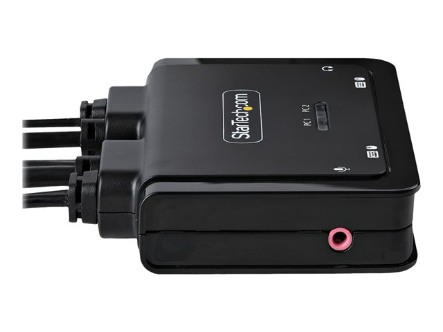 StarTech.com 2-Port USB-C Cable KVM Switch, 4K 60Hz DisplayPort Output, Compact KVM with 4ft/1.2m USB Type-C/Audio Integrated Cables, Bus Powered - Remote Push-Button/Hotkey Switching (C2-D46-UC2-CBL-KVM) - KVM / audio switch - compact - 2 x KVM / audio - 1 local user - desktop