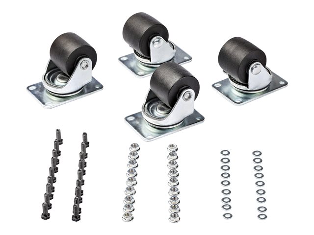 StarTech.com Heavy Duty Casters for Server Racks/Cabinets, Set of 4 Universal M6 2-inch Swivel Caster Kit, 45x75mm Pattern, Replacement Caster Wheels for 4 Post Racks, Steel/Plastic - 4-Pack Rolling Caster Kit (RKCASTER2) - Rack casters kit - black, silver