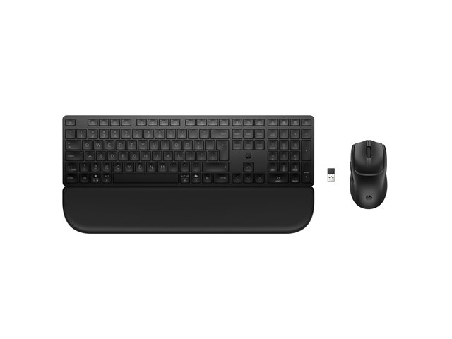 HP 580C - Keyboard and mouse set - ambidextrous, 3-zone layout, standard key travel - full size - 2.4 GHz - QWERTY - International English - black