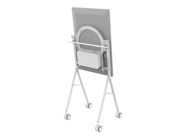 VISION Microsoft Surface Hub 2 Floor Stand - LIFETIME WARRANTY - Halo fitting for Microsoft Surface 50\" Hub 2/3 - tilt - laptop shelf - battery bracket included - cable management - large 100mm / 4\" wheels - SWL 45 kg / 99 lb - white