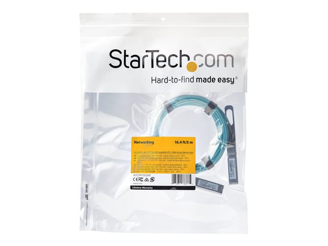 StarTech.com Dell EMC AOC-SFP-10G-5M Compatible 5m/16.4ft 10G SFP+ to SFP+ AOC Cable, 10GbE SFP+ Active Optical Fiber, 10Gbps SFP Plus/Mini GBIC/Transceiver Module Cable, Min GBIC Cable - Lifetime Warranty (AOCSFP10G5ME) - Ethernet 10GBase cable - SFP+ (P) latched to SFP+ (P) latched - 5 m - fibre optic - Active Optical Cable (AOC)