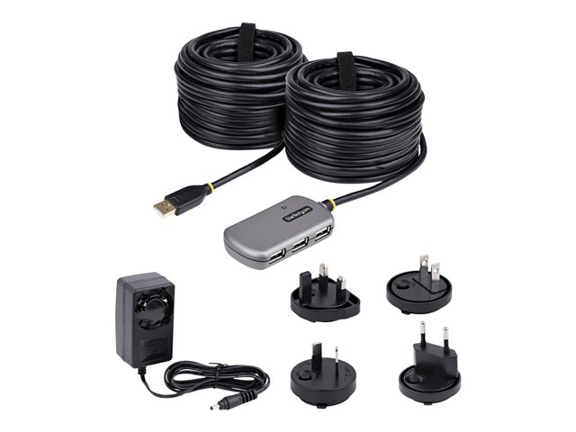 StarTech.com USB Extender Hub, 24m USB 2.0 Extension Cable with 4-Port USB Hub, Active/Bus Powered USB Repeater Cable, Optional 10W Power Supply Included - USB-A Hub w/ ESD Protection (U02442-USB-EXTENDER) - Hub - 4 x USB 2.0