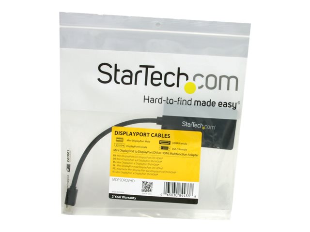 StarTech.com Travel A/V adapter - 3-in-1 Mini DisplayPort to DisplayPort DVI or HDMI converter (MDP2DPDVHD) - Adapter - Mini DisplayPort male to DVI-D, HDMI, DisplayPort female - 15 cm - black