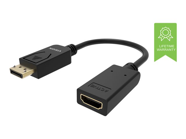 VISION Professional installation-grade DisplayPort to HDMI adaptor - LIFETIME WARRANTY - 4K 60Hz - DP version 1.3 - gold connectors - HDMI 2.0 - does not convert HDMI to DP - hotplug - DP (M) to HDMI (F) - outer diameter 5.5 mm - 30 AWG - overall length 225 mm - black