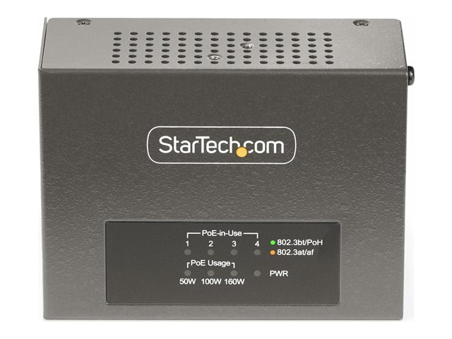 StarTech.com 4-Port Multi-Gigabit PoE++ Injector, 5/2.5G Ethernet (NBASE-T), PoE/PoE+/PoE++ (802.3af/802.3at/802.3bt), 160Watts Power Budget, Wall/DIN Rail Mountable - Unmanaged, For IP Cameras/Wireless APs/POSs (AS445C-POE-INJECTOR) - PoE injector (