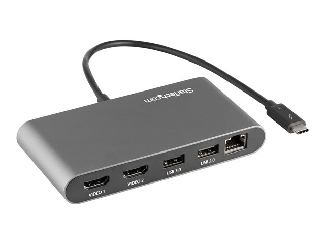 StarTech.com Thunderbolt 3 Mini Dock - Portable Dual Monitor w/HDMI 4K 60Hz - 2X USB-A Hub (3.2/2.0), GbE - 28cm Cable - TB3 Multiport Adapter - Mac/Windows- Upgraded Version of TB3DKM2HD (TB3DKMHDL) - Docking station - Thunderbolt 3 - 2 x HDMI - 1GbE