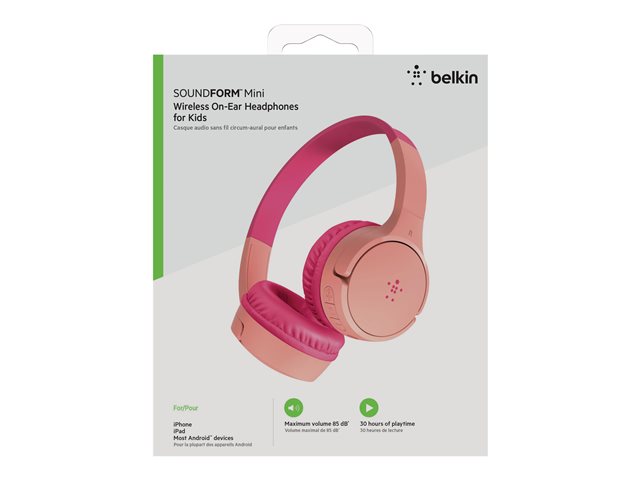 Belkin SoundForm Mini - Headphones with mic - on-ear - wired - 3.5 mm jack - pink