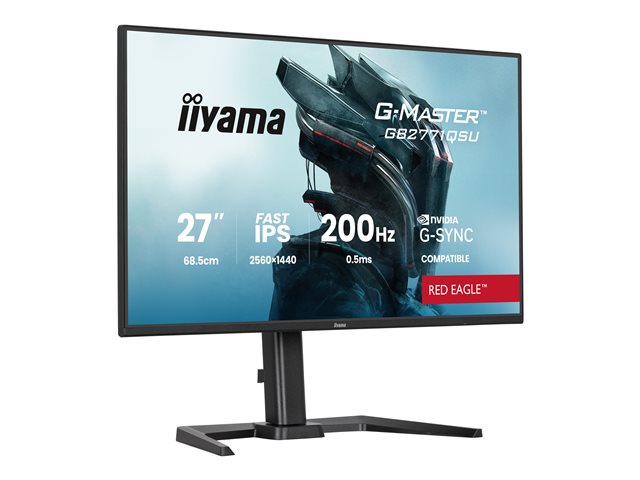 27\"WIDE LCD, G-Master Red Eagle, 2560 x 1440, QHD 200 Hz Fast IPS panel, LED Bl., USB-Hub (2xOut v3.2 + 2xUSB-C(5 Watt)), Pivot, Height Adjust.(15cm), 350 cd/m², 1200:1 Static Contrast, 80.000.000:1 ACR, Speakers, DisplayPort(G-SYNC Compatible, Max 2