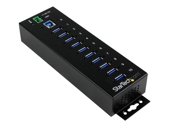 StarTech.com 10-Port USB 3.0 Hub - Metal Industrial USB-A Hub with ESD & Surge Protection - Din Rail, Wall or Desk Mountable - TAA Compliant USB Expander Hub (ST1030USBM) - Hub - 10 x SuperSpeed USB 3.0 - DIN rail mountable - DC power - for P/N: ITB20D3250, USB312SAT3CB, USB315CB2M, USBLT1MWS, USBLT2MBR, USBLTM1MBK, USBLTM1MWH