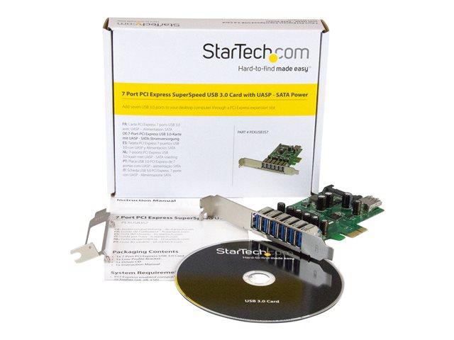 StarTech.com 7 Port PCI Express USB 3.0 Card - Standard & Low-Profile - SATA Power - UASP Support - 1 Internal & 6 External USB 3.0 Ports (PEXUSB3S7) - USB adapter - PCIe 2.0 - USB, USB 2.0, USB 3.0 - for P/N: ST1030USBM, ST7300USBME