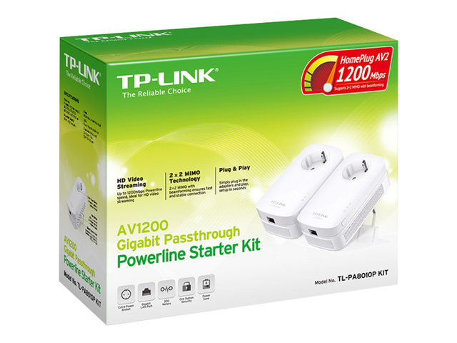 TP-Link TL-PA8010P KIT - Starter Kit - powerline adapter 1GbE, HomePlug AV (HPAV), HomePlug AV (HPAV) 2.0 - wall-pluggable