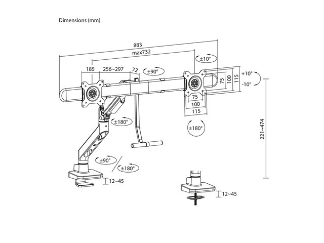 ACT - Mounting kit (monitor arm) - for 2 LCD displays - aluminium, plastic, steel - black - screen size: 17\"-32\"