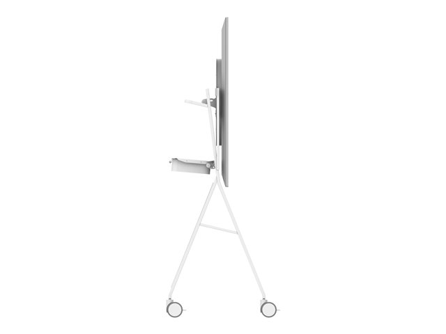 VISION Microsoft Surface Hub 2 Floor Stand - LIFETIME WARRANTY - Halo fitting for Microsoft Surface 50\" Hub 2/3 - tilt - laptop shelf - battery bracket included - cable management - large 100mm / 4\" wheels - SWL 45 kg / 99 lb - white