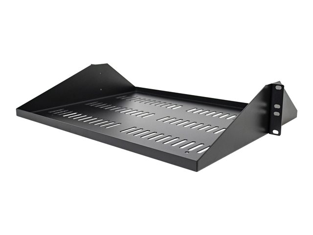 StarTech.com 2U Vented Server Rack Shelf, Center Mount 14in Deep Fixed Cantilever Tray, Rackmount Shelf for 19\" AV/Data/Network Equipment w/ Cage Nuts & Screws, 200lbs Weight Capacity - 2U Network Rack Shelf - Rack shelf - black - 2U - 19\"